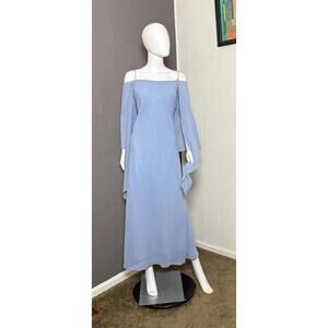 1990's Cornflower Blue Chiffon Gown + Wrap Jessica McClintock Bridal Bead Straps